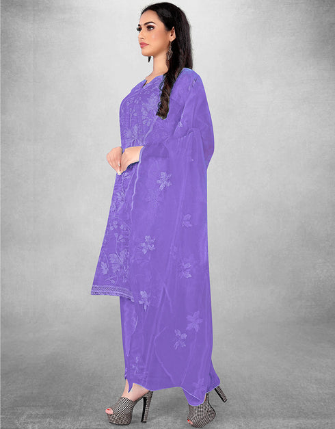 Trendy Designer Party Wear Salwar Suit Voilet Organza Pant Straight Front View